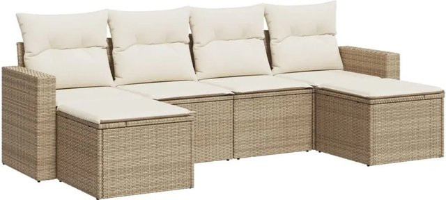 vidaXL 6-teilige Garten-Sofagarnitur aus Polyrattan mit Kissen in Beige - Bild 1