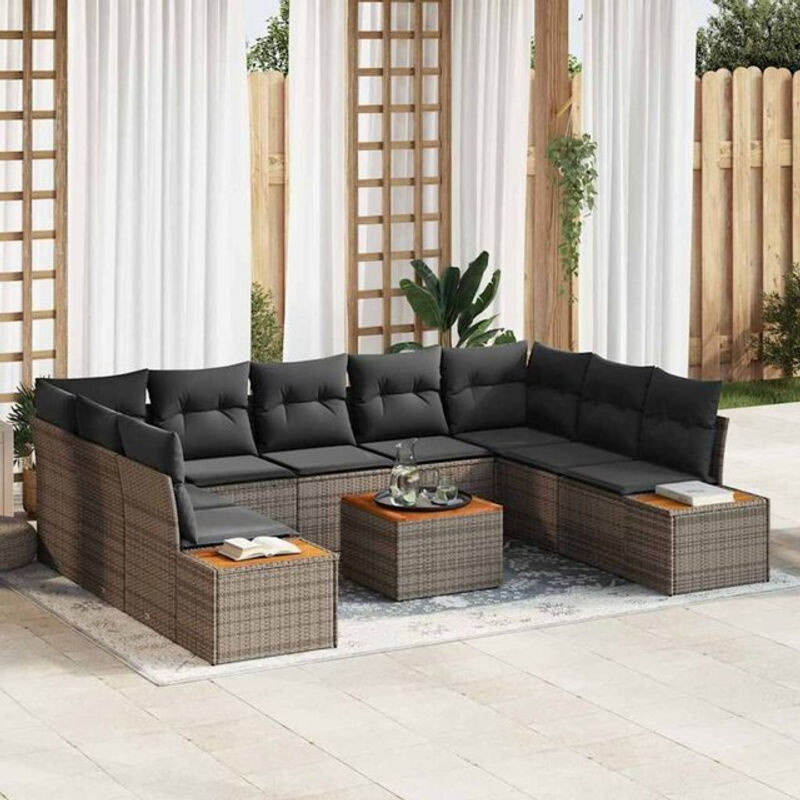 Vidaxl Garten-Sofa-Set aus Poly-Rattan mit 10 Kissen in Grau - Bild 1