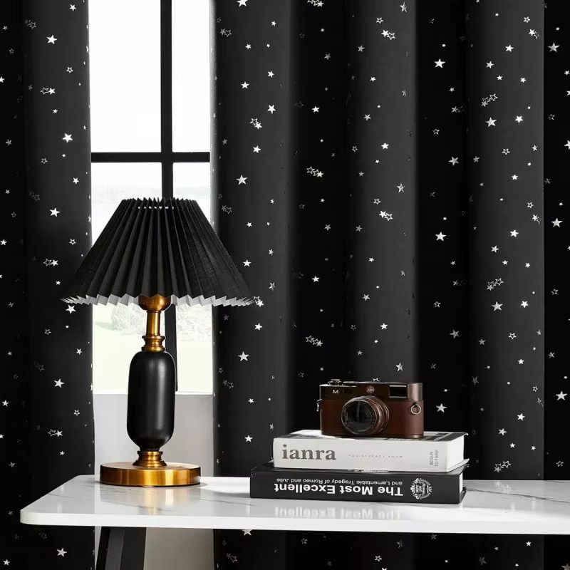 CENTURyMiG Verdunkelungsvorhang mit Sternenmuster in Schwarz, Wärmeisolierend und UV-beständig, Breite: 100 cm, Höhe: 200 cm - Bild 4