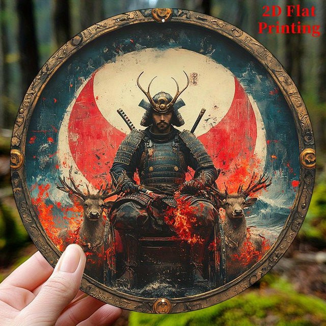 CIFBUY Japanisches Samurai-Hirsch Wandbild aus Metall, Retro-Design, B/H: 20,3 x 20,3 cm, Mehrfarbig - Bild 1