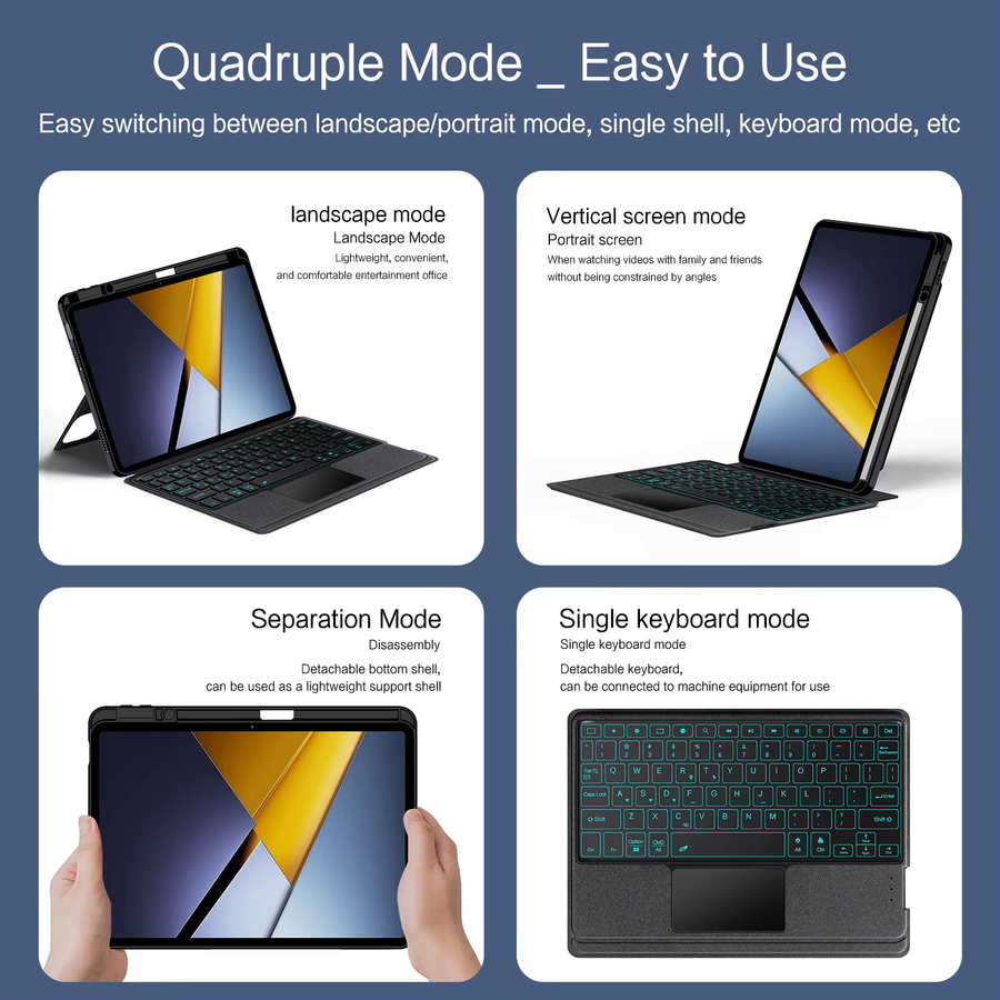 Xiaomi Smart TouchPad Tastatur mit Stifthalter für Poco Pad X1 und Mi Pad 7 8 Pro 11,2 Zoll, Schwarz - Bild 5