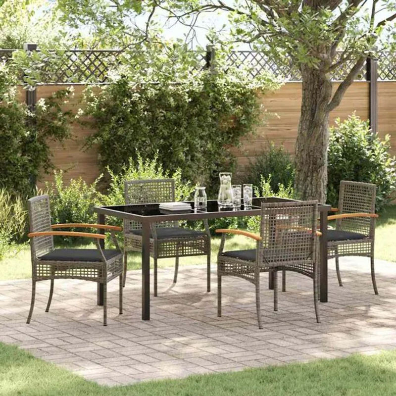 vidaXL Garten Essgruppe aus 5 Teilen in Grau mit Poly-Rattan und Glasoberfläche - Bild 1
