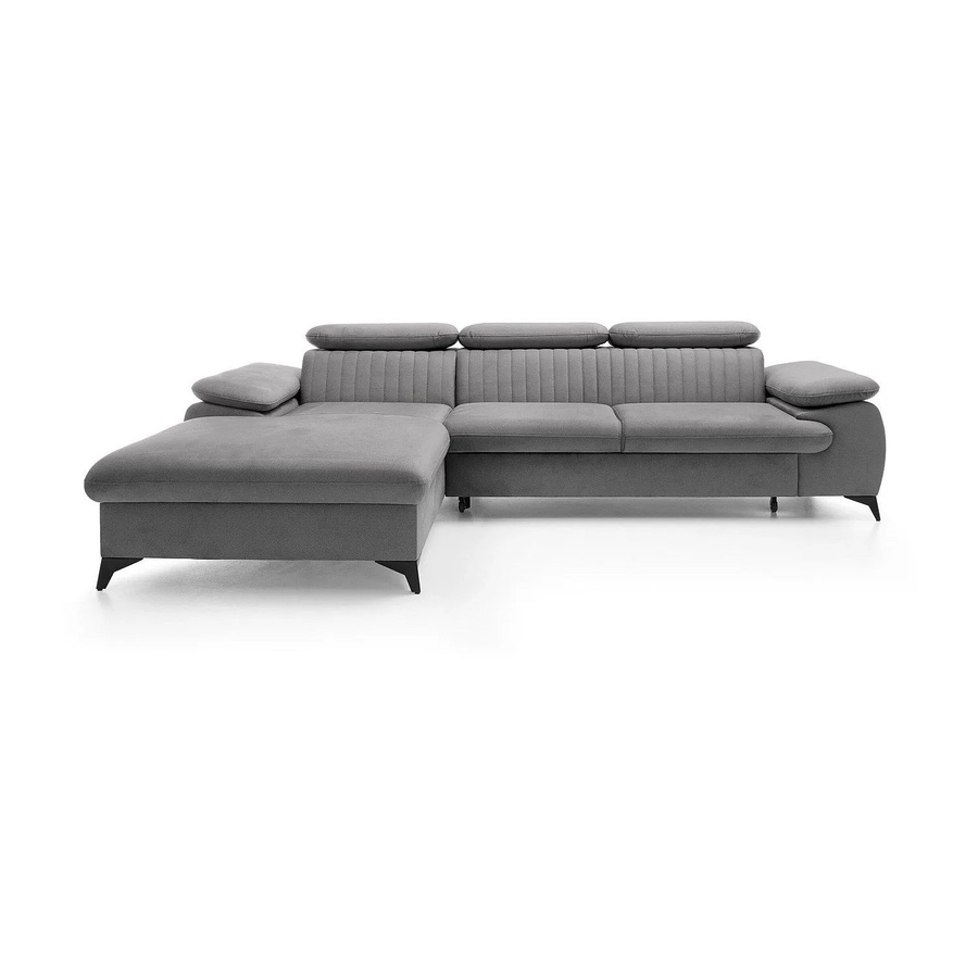 Vente-unique Schlafsofa Samara in Hellgrau mit L-Form und Samtbezug, Breite: 280 cm - Bild 2