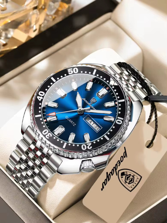 POEDAGAR Armbanduhr Quarz, Edelstahl, Blau, Herren - Bild 7