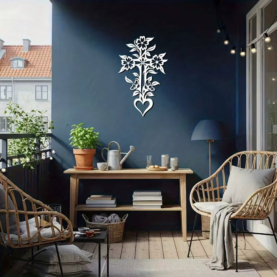 CIFBUY Metall-Wandkunst mit Blumen und Herzen in rustikalem Design als christliche Dekoration - Bild 3