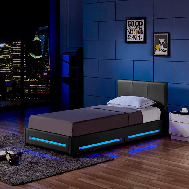 LED Bett ASTEROID von Home Deluxe in Dunkelgrau mit Kunstleder und Unterbettbeleuchtung, B: 90 cm, L: 200 cm - Bild 1
