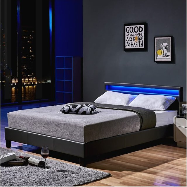 HOME DELUXE LED Bett ASTRO Polsterbett mit Unterbettbeleuchtung in Dunkelgrau, B/T: 140 x 200 cm - Bild 1