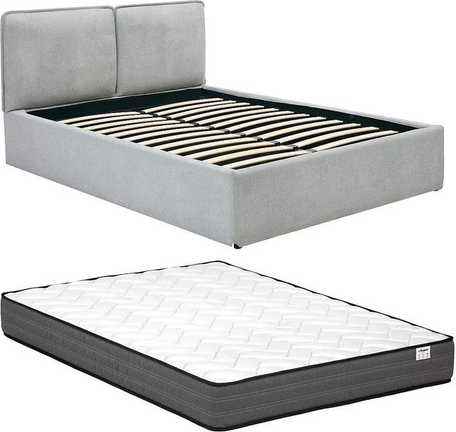 Vente-unique Bett Tenese mit Bettkasten in Lichtgrau, B/T/H: 153 x 140 x 212 cm - Bild 1