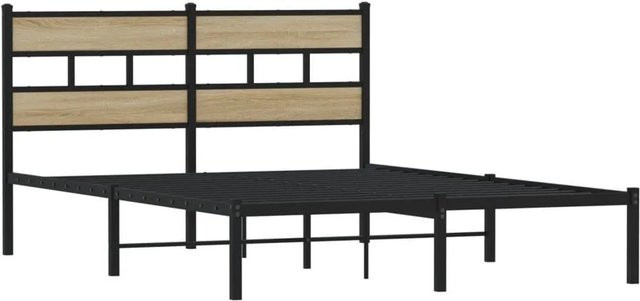 vidaXL Metallbett in Sonoma-Eiche und Schwarz ohne Matratze, B/T/H: 160 x 200 x 91,5 cm (Höhe: 166 cm, Gesamthöhe: 207 cm) - Bild 1