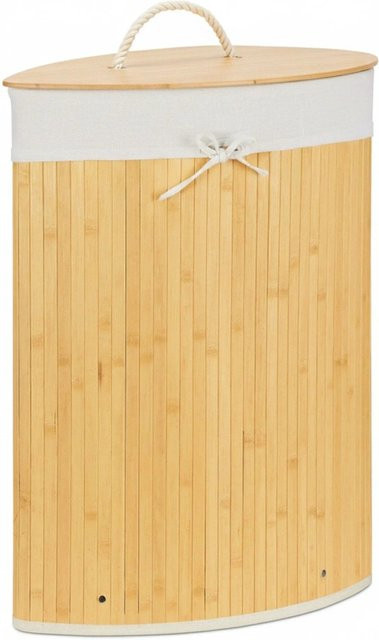 Relaxdays Eckwäschekorb aus Bambus mit Deckel in Beige, faltbar, B: 65 cm, T: 49,5 cm, H: 37 cm - Bild 1
