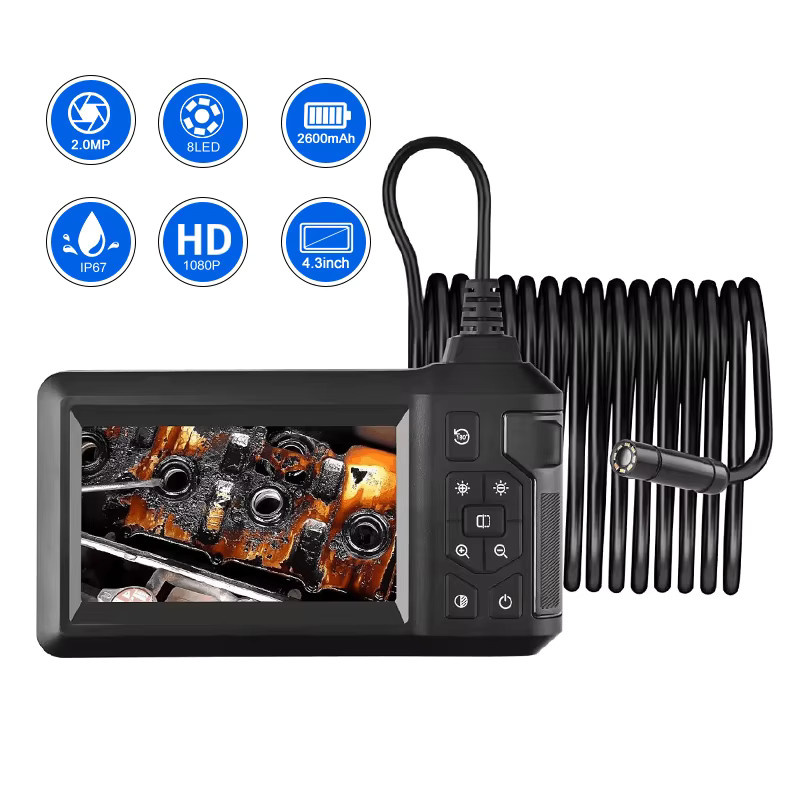 AOERWEI Industrie-Endoskop mit 4,3 Zoll HD-Display, 1080P Auflösung, IP67 wasserdicht, Einzel- und Doppellinsen-Option, 2000mAh Akku, Farbe: Schwarz - Bild 6