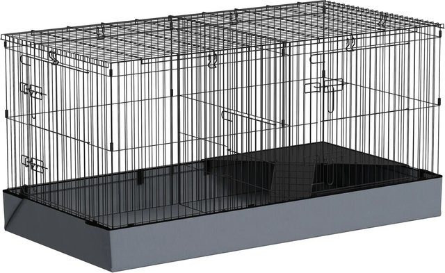 PawHut Kleintierkäfig aus Stahl und Oxfordstoff in Schwarz, B: 61 cm, H: 61 cm, T: 61 cm - Bild 1