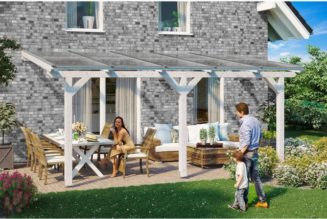 Skan Holz Terrassenüberdachung Bormio aus Leimholz in Weiß, Breite: 541 cm, Tiefe: 250 cm - Bild 1