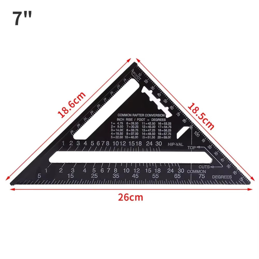 TTAKA7 Metrisches Dreiecklineal aus Aluminiumlegierung in Schwarz mit Winkelmesser und Schnellmessfunktion für Holzarbeiter - Bild 2