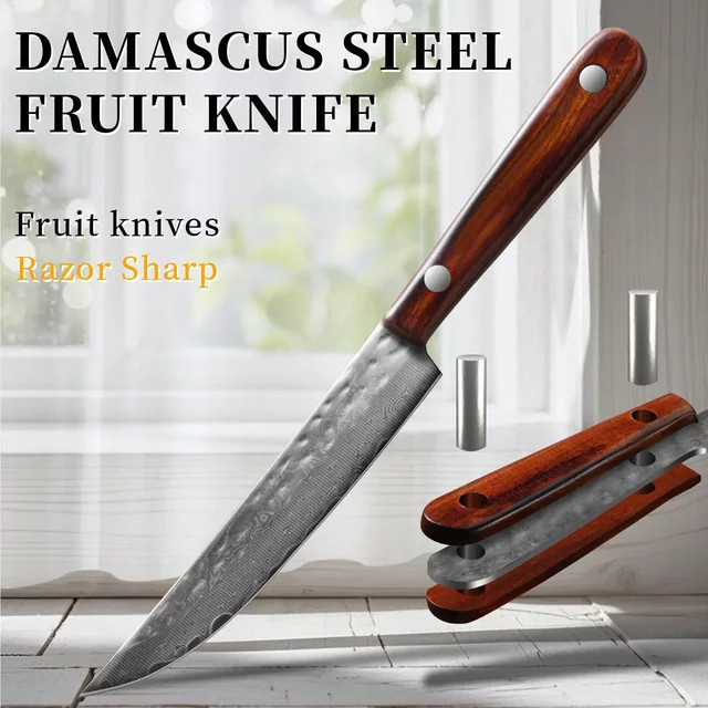 PTIEB Damaststahl Obstmesser mit Massivholzgriff in Silber, geschmiedetes Schälmesser für die Küche - Bild 1