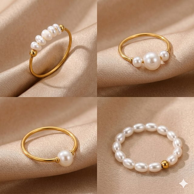 St.delan Ring Edelstahl, Gold, Perle, Damen, minimalistisch - Bild 1