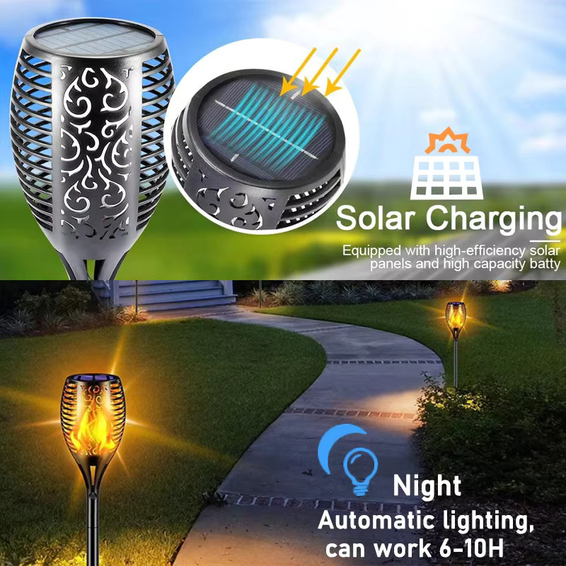 ZTree Solarleuchten mit flackernder Flammen-Optik in Schwarz, wasserdichte Außenbeleuchtung mit automatischer Ein/Aus-Schaltung für Garten, Terrasse und Hof - Bild 2