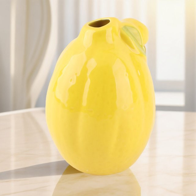 ZJCHAO Dekorative Keramikvase in Zitronenform, Gelb, Moderne Fruchtvase für Blumenarrangements und Tischdekoration - Bild 1