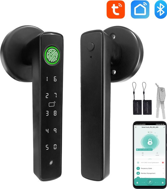 Tuya Smart Bluetooth Türschloss mit biometrischer Erkennung in Schwarz für Smart Home Automation und Hausschutz via Smart Life Steuerung - Bild 1