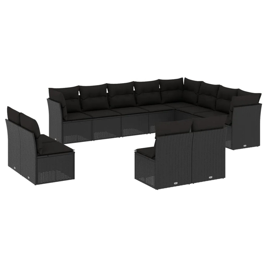 vidaXL 12-tlg. Garten-Sofagarnitur in L-Form aus Polyrattan mit Kissen und Stauraum, Schwarz - Bild 2
