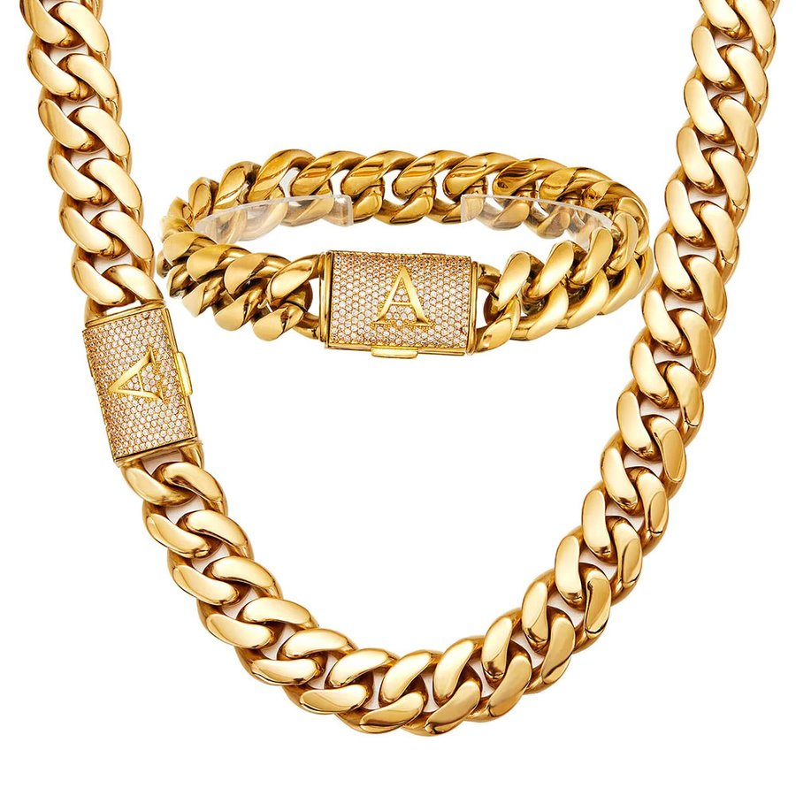 NUOYA Halskette Edelstahl, Gold, Zirkonia, Unisex - Bild 3