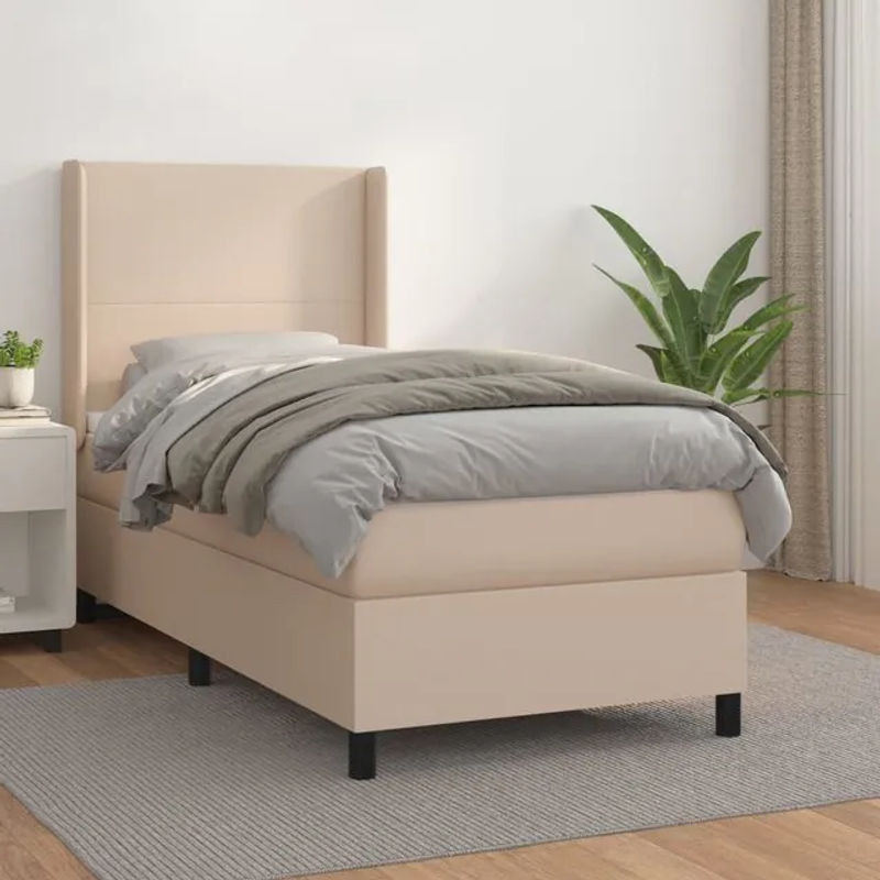 Vidaxl Kontinentalbett mit Matratze in Beige, modernes Boxspringbett aus Kunstleder, B/T: 90 x 190 cm - Bild 1