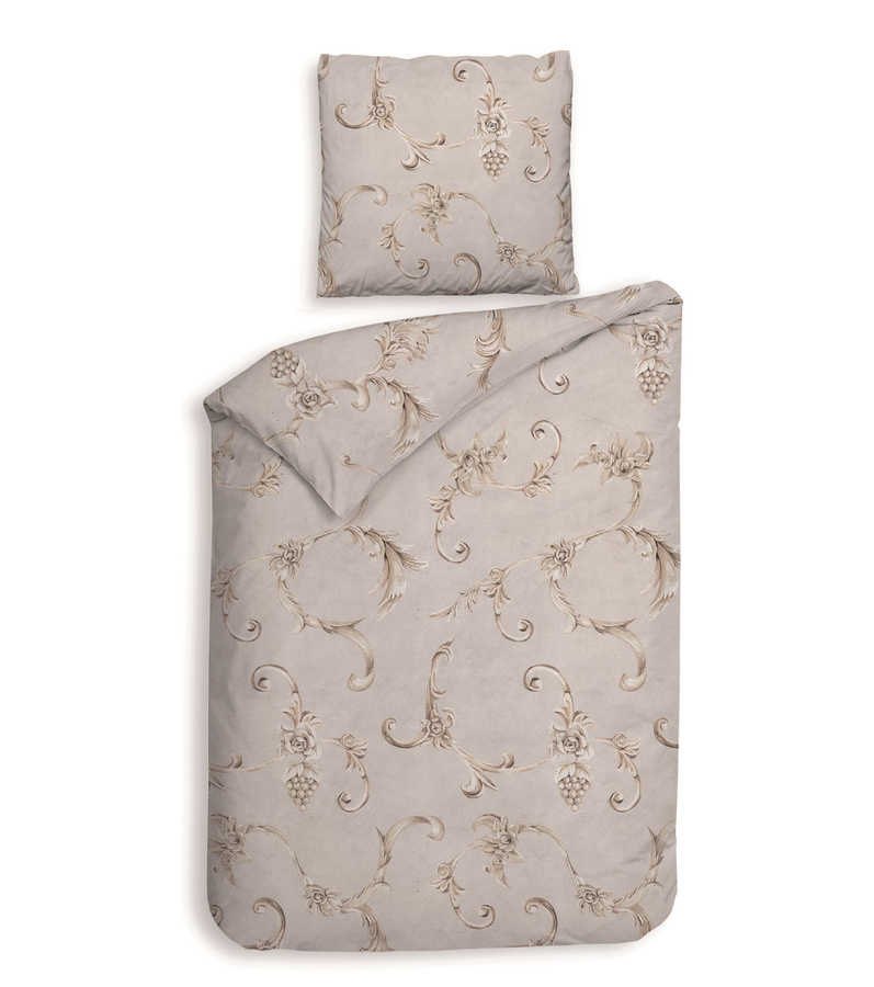 Heckett & Lane Flanell Bettwäsche aus Baumwolle mit Trauben-Ornamenten in Rosalie Grey und Sand, B/H: 155 x 220 cm mit Kissenbezug 80 x 80 cm - Bild 1