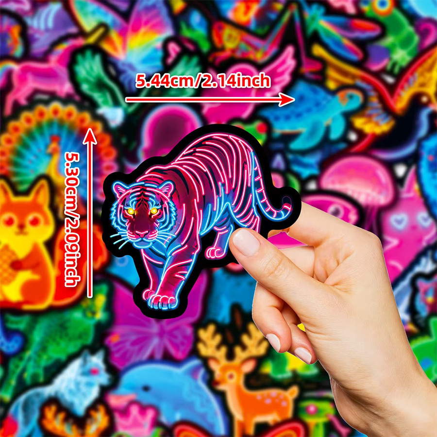 Rspctou Cartoon Neon Tier Aufkleber Set in Bunt mit Katze, Kaninchen und Eichhörnchen zur Dekoration von Telefon, Koffer und Sammelalben, 56 Stück - Bild 3