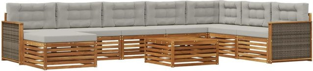 vidaXL Outdoor-Sofagarnitur aus Akazienholz mit 9 Kissen in Braun und Grau - Bild 1