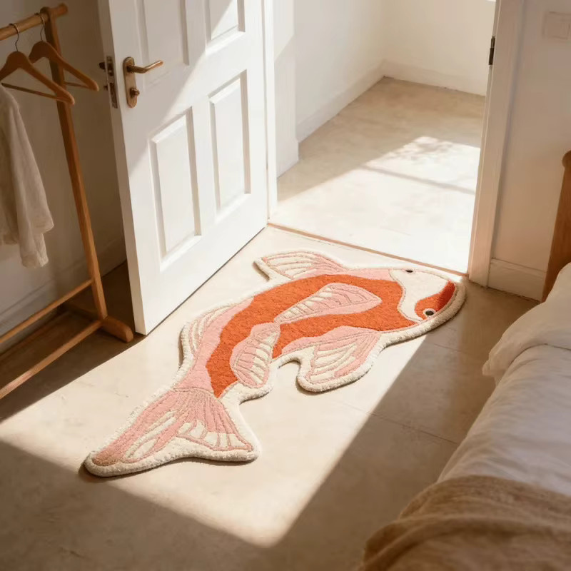 VIKAMA Teppich in Koi-Karpfen-Form, waschbarer Bohemian Bodenmatte in Multicolour für Wohnzimmer und Schlafzimmer - Bild 2