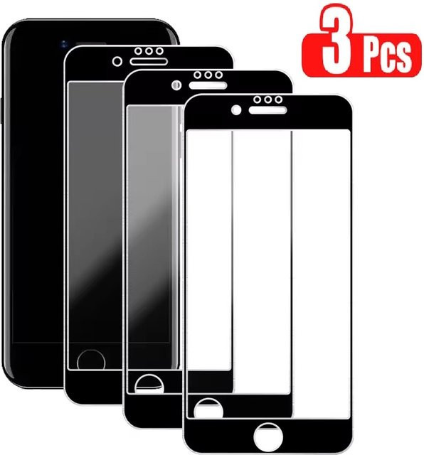 3er-Set gehärtetes Glas Displayschutz in Schwarz für Apple iPhone 7, 8, 6 und 6s Plus - Bild 1