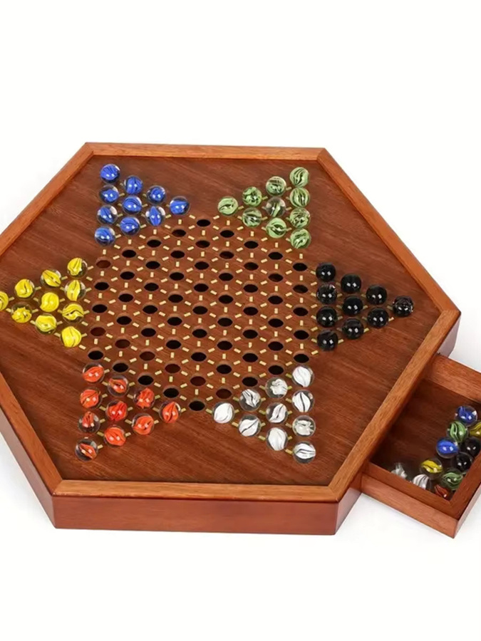 Yernea Schachbrett aus Holz, Brettspiel, 72 Glasmurmeln - Bild 7