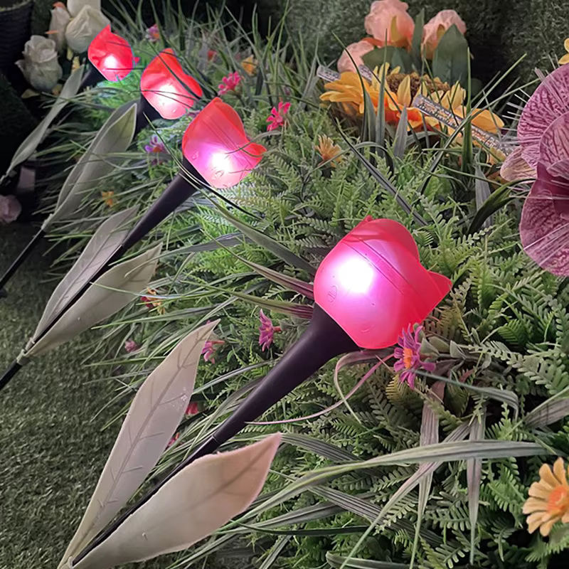 SHENZHITECH 10er Set Solar LED Tulpen Lampen Rot für die Gartenbeleuchtung mit Erdspieß und wasserdichtem Design - Bild 3