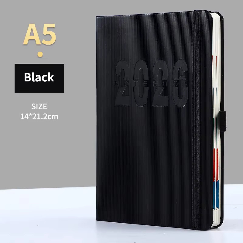 Produktivitätsplaner und Fest-Tracker-Set 2026 in Schwarz, A5 Hardcover Notizbuch mit 400 Seiten für tägliches Zeitmanagement und Aufgabenverfolgung - Bild 3