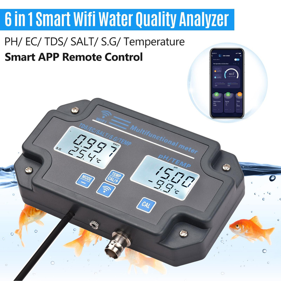 Kkmoon Wifi Digitaler Wasserqualitätstester 6-in-1 Wasseranalysator Wandmontiert in Grau - Bild 7