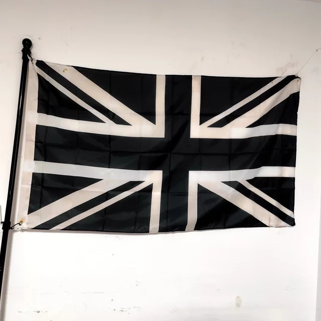 Union Jack UK-Flagge in Schwarz-Weiß aus Polyester für Außen und Innen, Wanddekoration, Breite: 90 cm, Höhe: 60 cm - Bild 1