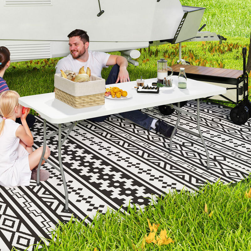Outsunny Klappbarer Gartentisch Weiß, Wetterfester Buffettisch mit Tragegriff für Garten, Terrasse und Balkon, B/T: 180 x 74 cm - Bild 2