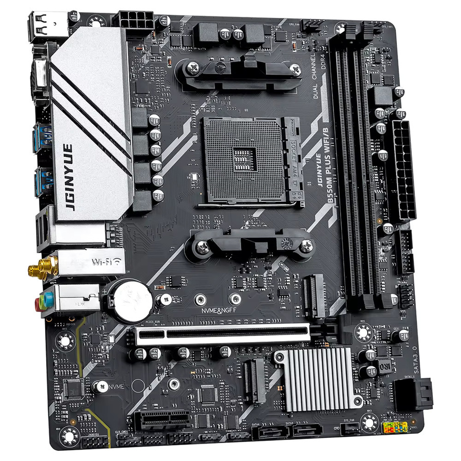 JGINGYUE B550M PLUS Micro-ATX Motherboard für AMD AM4 Prozessoren, DDR4 Dual Channel, M.2 NVMe und WiFi 6E, Schwarz - Bild 2