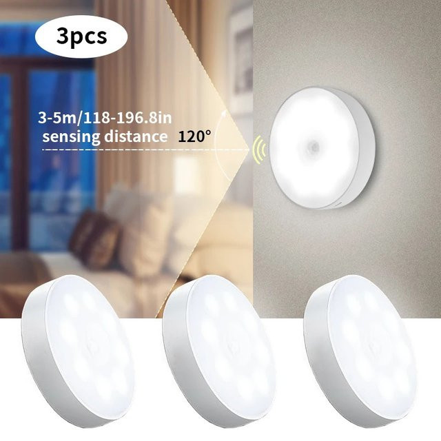 3er Set LED Nachtlampen mit Bewegungssensor, USB aufladbar, weiß, ideal für Küchenschränke, Garderoben und Treppen - Bild 1