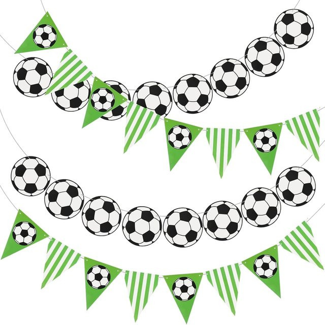 AFYPRTY Fußball-Partybanner Papiergirlande mit Fußballmuster in Grün Weiß und Schwarz für deine Geburtstagsfeier - Bild 1