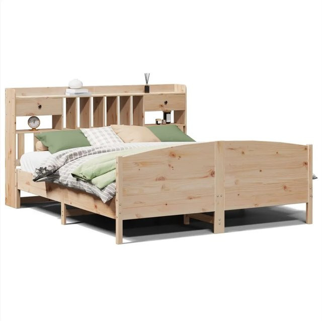 vidaXL Massivholzbett aus Kiefer mit Kopfteil und Regal in Braun, B/T/H: 180 x 200 x 110 cm - Bild 1