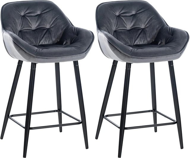 DELUKE 2er Set Barhocker KUTOR aus Samt in Dunkelgrau mit Lehne und modernem Design, B/T/H: 54 x 57,5 x 103 cm - Bild 1