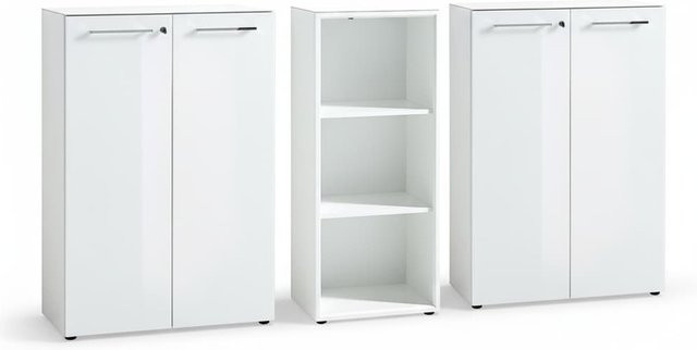 3-teiliges Büro-Set MUENCHEN von KADIMA DESIGN in Weiß mit Glasfront und abschließbaren Kommoden - Bild 1