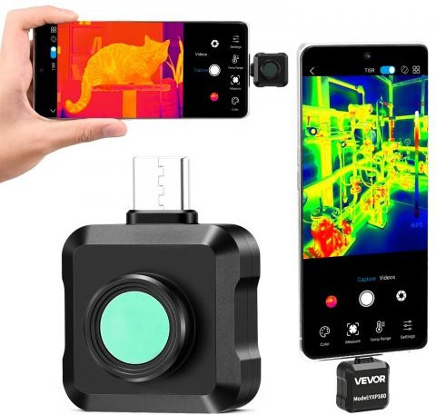 VEVOR Wärmebildkamera für Android mit USB-C Anschluss, 320 x 240 TISR Super Resolution, 25Hz Infrarot-Thermografie für Smartphone und Tablet, Schwarz - Bild 1