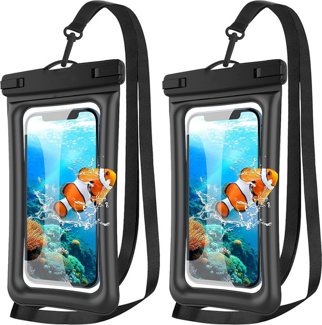 Grippopso 2er-Set Wasserdichte Handyhüllen IPX8 Schwimmfähige Trockentaschen in Schwarz für Smartphones bis 7,2 Zoll - Bild 1