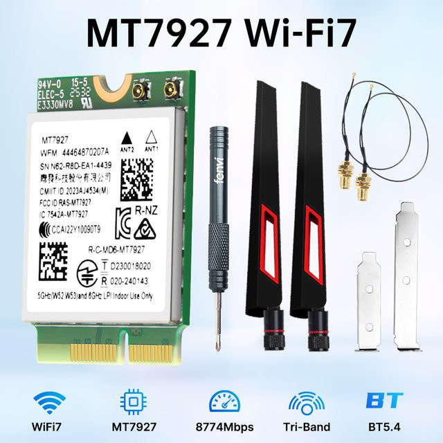 Fenvi WiFi 7 M.2 WLAN-Adapter mit Bluetooth 5.4, Tri-Band 2,4G/5G/6GHz Netzwerkkarte inklusive Antennen für Windows 11 - Bild 1