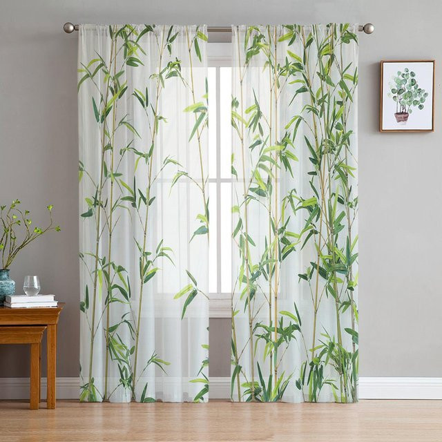 Super Six Transparente Voile Organza Vorhänge im Chinesischen Stil, Weiß, B: 135 cm, H: 137 cm - Bild 1