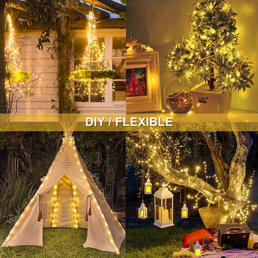LEDOOR 2er-Pack Solar-Lichterkette mit 600 LED und Kupferdraht, Warmweiß, 64m Länge für Garten, Hof und Dekoration - Bild 4