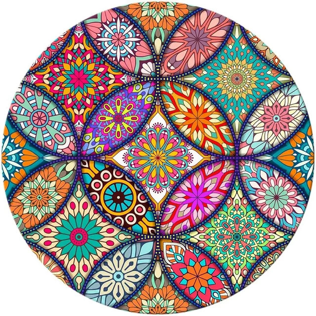 Rundes Mandala-Mauspad von FTBTOC in Multicolour mit rutschfester Gummibasis und genähtem Rand, wasserdicht, Durchmesser: 22,86 cm - Bild 1