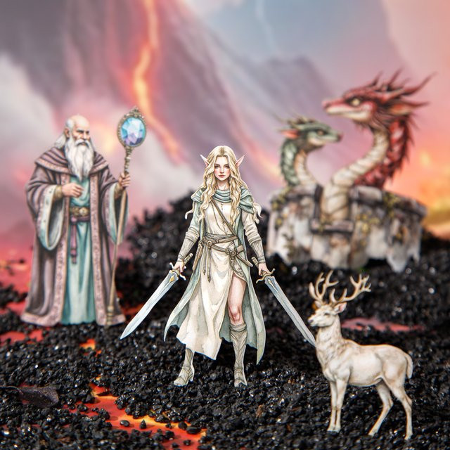 mr.paper Guardian's Oath Series 3D-Landschaftsaufkleber-Set Prinzessin und Drachen-Thema, 15 Stück, Multicolour - Bild 1